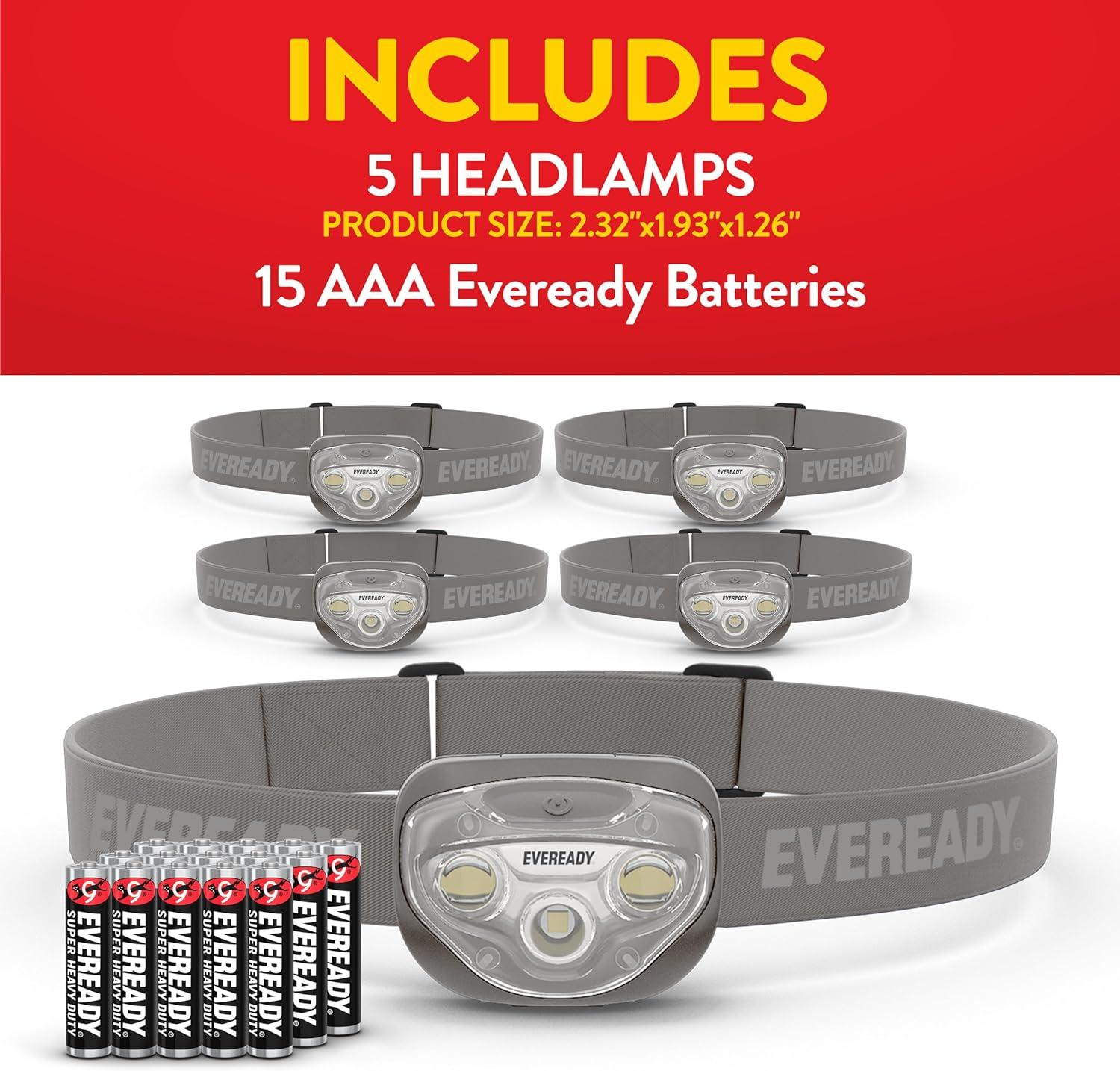 image:imageEVEREADY LED Headlamps Pro200 5Pack IPX4 Water Resistant Bright and Durable Head Lights for Camping Hiking Emergency Power Outage Batteries IncludedGray 5Pack