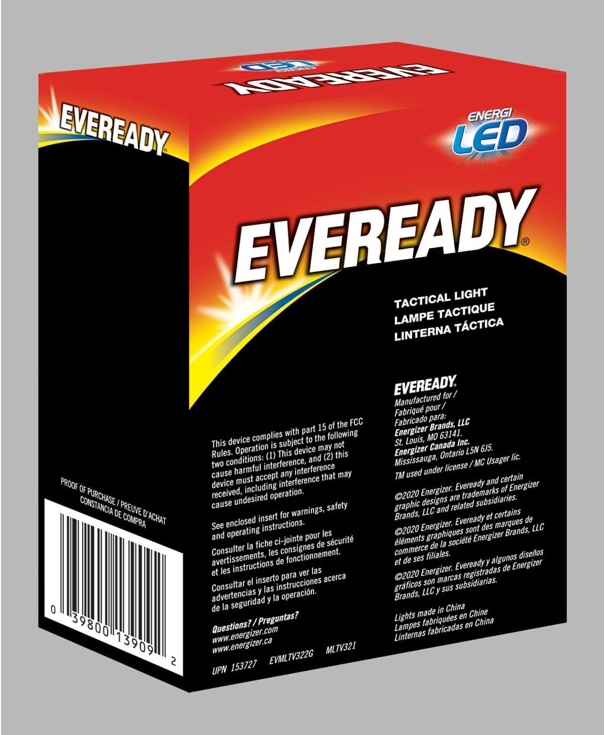 image:imageEVEREADY Tactical Light 300 Lumen IPX4 Water Resistant Durable Metal LED Flashlight Indoor and Outdoor Metal Flashlight