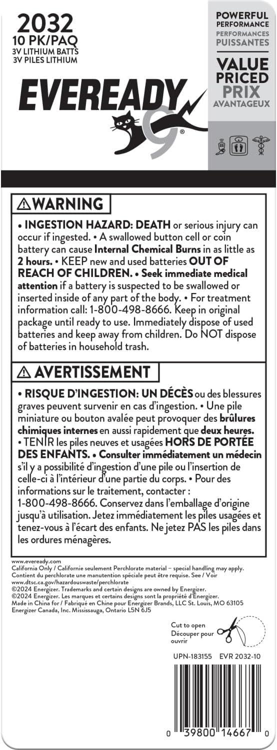 image:imageEveready 2032 Batteries 10 Pack 3V Lithium Coin Batteries for Watches AirTags Key Fobs and Other Small Electronics