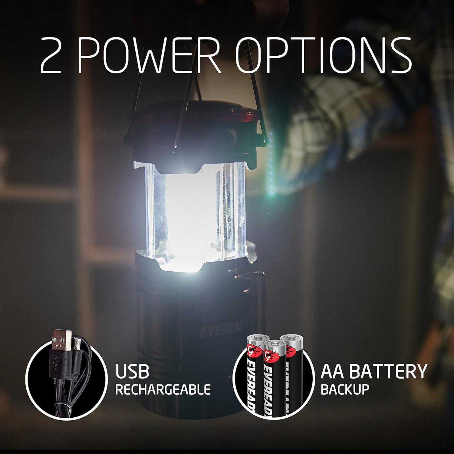 image:imageEveready Collapsible Rechargeable Lanterns 300 Lumens USB Rechargeable Lantern Outdoor and Camp Lantern MicroUSB Charging Cable Included 4 CountBlack 2Pack Rechargeable