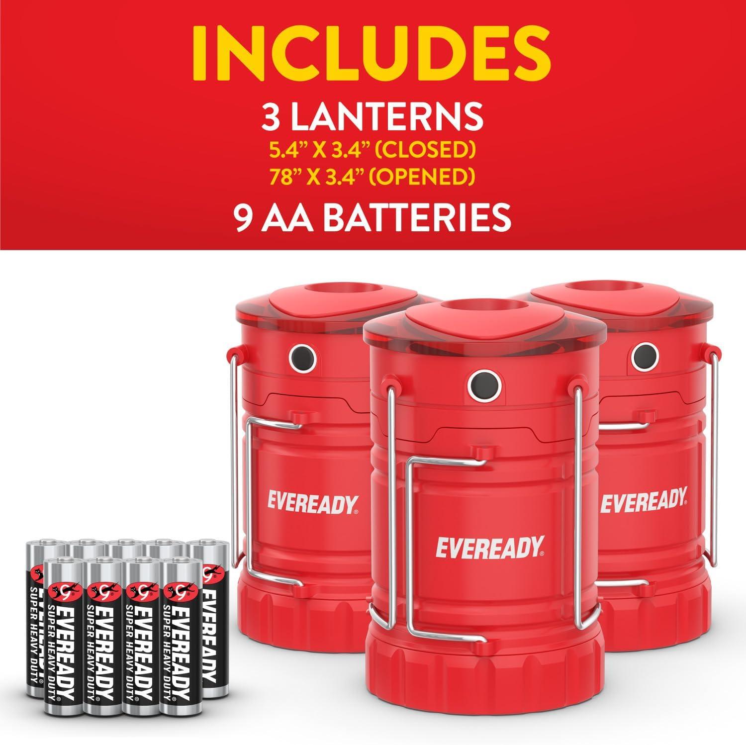 image:imageEveready LED Camping Lantern 360 PRO 3Pack Super Bright Tent Lights IPX4 Water Resistant LED Lanterns for Power Outage Hurricane Preparedness Batteries IncludedRed