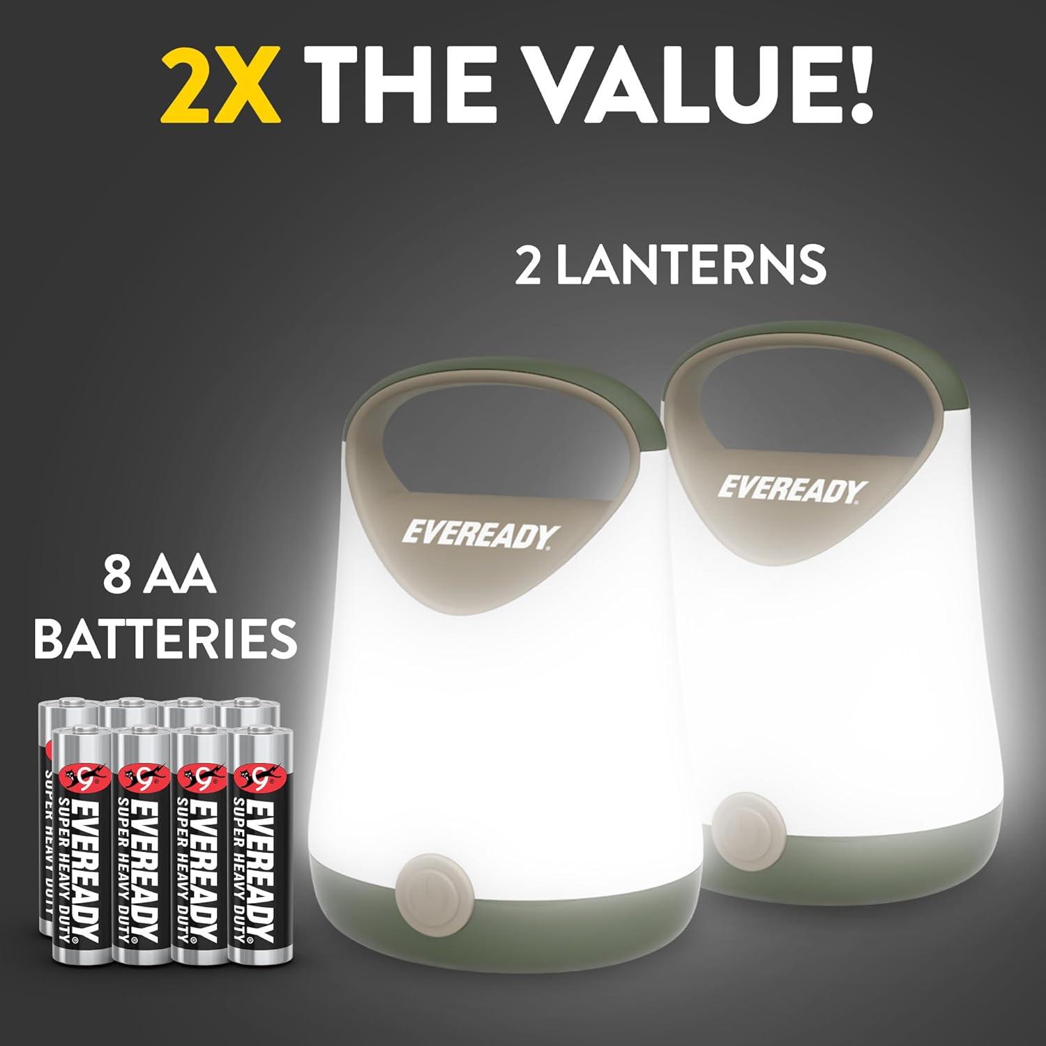 image:imageEveready LED Camping Lantern X250 2Pack Super Bright Tent Lights Rugged Water Resistant LED Lanterns 100 Hour Runtime Batteries Included GreenTanGreenTan