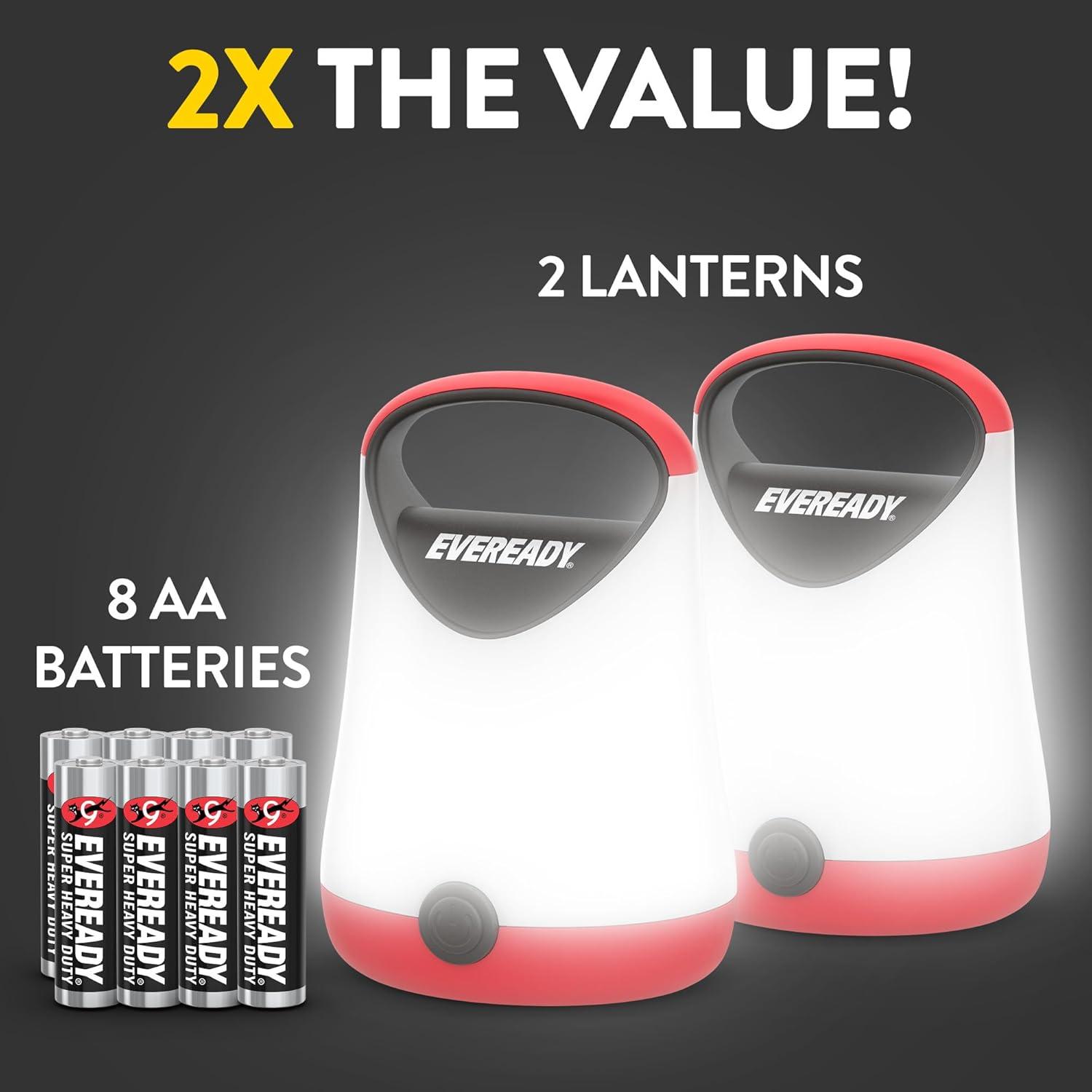 image:imageEveready LED Camping Lantern X250 2Pack Super Bright Tent Lights Rugged Water Resistant LED Lanterns 100 Hour Runtime Batteries Included GreenTanRed and Black