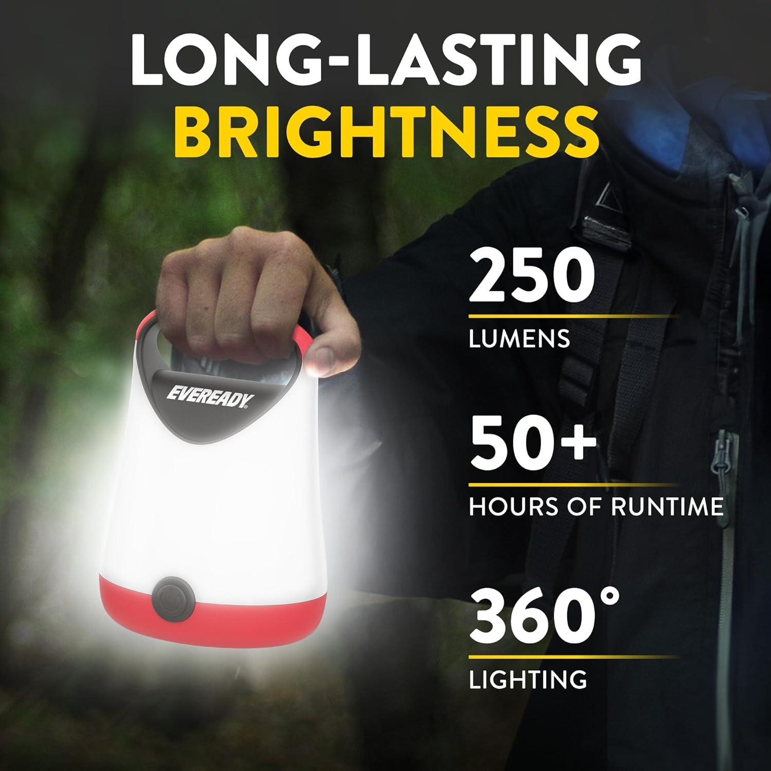image:imageEveready LED Camping Lantern X250 2Pack Super Bright Tent Lights Rugged Water Resistant LED Lanterns 100 Hour Runtime Batteries Included GreenTanRed and Black
