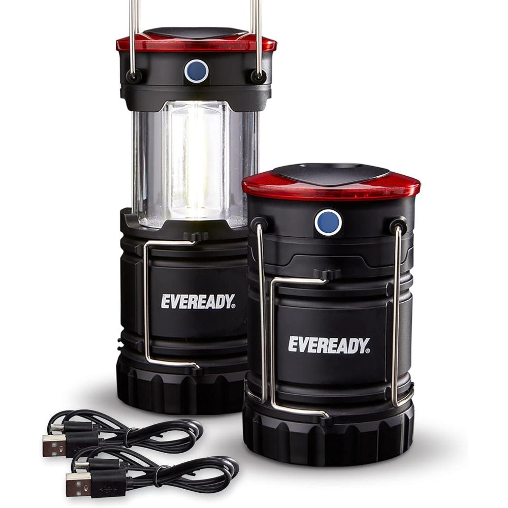image:imageEveready Collapsible Rechargeable Lanterns 300 Lumens USB Rechargeable Lantern Outdoor and Camp Lantern MicroUSB Charging Cable Included 4 CountBlack 2Pack Rechargeable