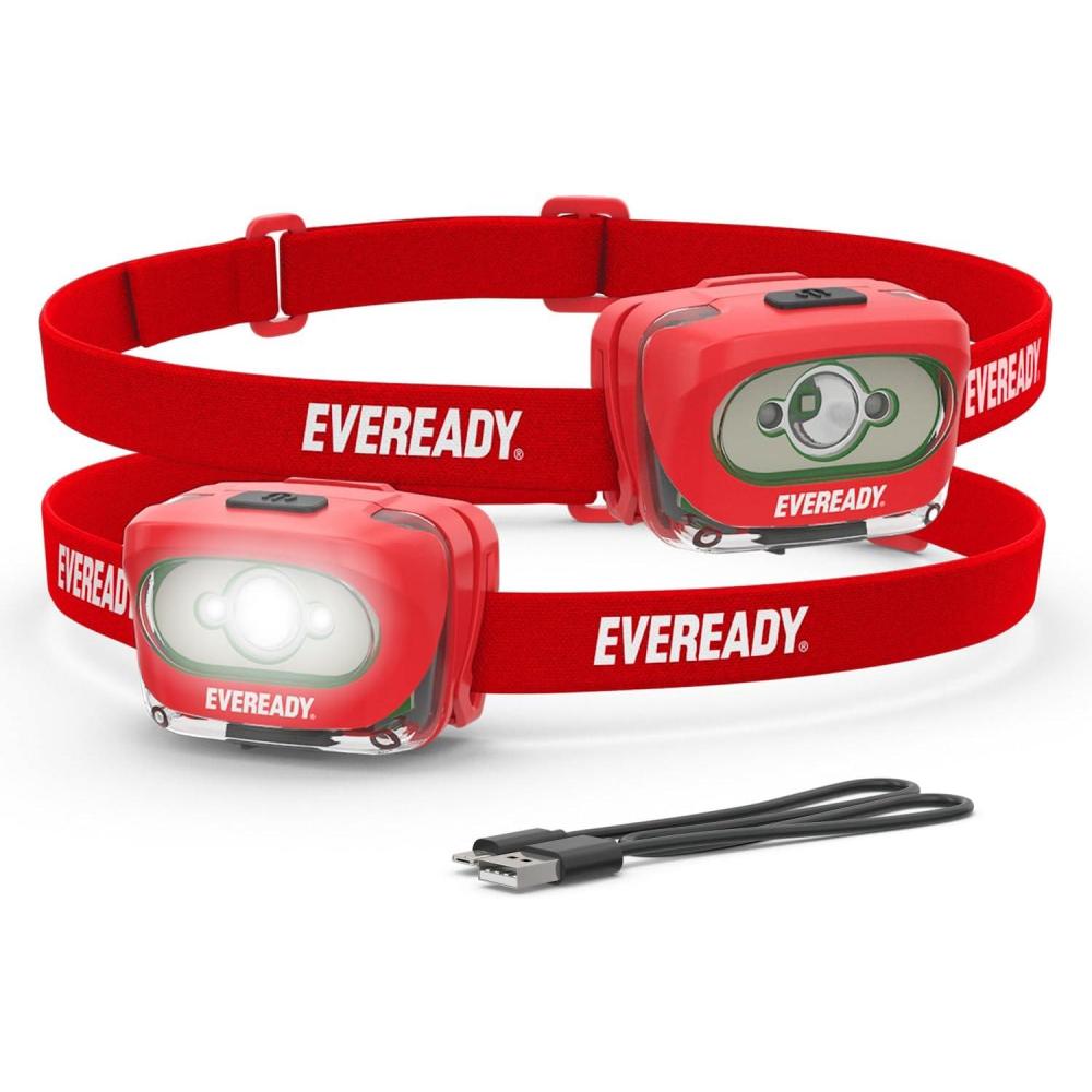 image:imageEveready X200 LED Rechargeable Headlamps 2Pack Super Bright IPX4 Water Resistant Head Lights for Running Camping Emergency Outdoors USB Cable IncludedRed