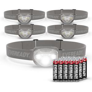 EVEREADY LED Headlamps Pro200 [5-Pack], IPX4 Water Resistant, Bright and Durable Head Lights for Camping, Hiking, Emergency Power Outage (Batteries Included)(Gray (5-Pack))