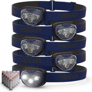 EVEREADY LED Headlamps Pro200 [5-Pack], IPX4 Water Resistant, Bright and Durable Head Lights for Camping, Hiking, Emergency Power Outage (Batteries Included)(Navy Blue (5-Pack))
