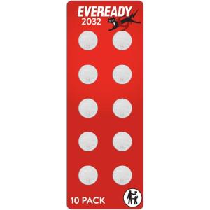 Eveready 2032 Batteries (10 Pack), 3V Lithium Coin Batteries for Watches, AirTags, Key Fobs, and Other Small Electronics