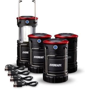 Eveready Collapsible Rechargeable Lanterns, 300 Lumens, USB Rechargeable Lantern, Outdoor and Camp Lantern, Micro-USB Charging Cable Included, 4 Count(Multicolor)