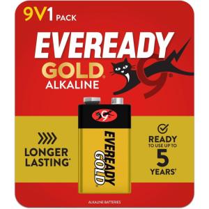 Eveready Gold Alkaline 9V Batteries, 1 Pack of 9 Volt Batteries(9V-1)