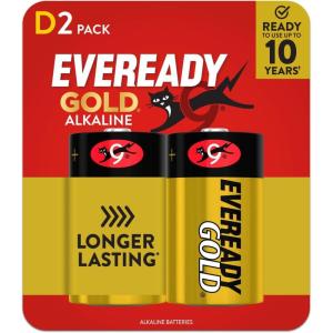 Eveready Gold Alkaline D Batteries, 2 Pack of D Cell Batteries(Standard)