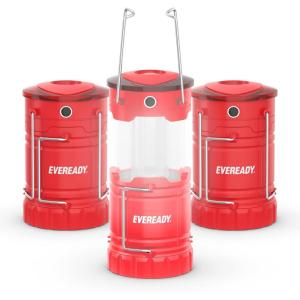 Eveready LED Camping Lantern 360 PRO (3-Pack), Super Bright Tent Lights, IPX4 Water Resistant LED Lanterns for Power Outage Hurricane Preparedness, (Batteries Included)(Red)