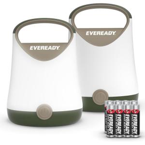 Eveready LED Camping Lantern X-250 (2-Pack), Super Bright Tent Lights, Rugged Water Resistant LED Lanterns, 100 Hour Run-time (Batteries Included), Green/Tan(Green/Tan)