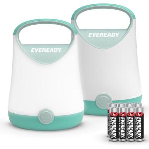 Eveready LED Camping Lantern X-250 (2-Pack), Super Bright Tent Lights, Rugged Water Resistant LED Lanterns, 100 Hour Run-time (Batteries Included), Green/Tan(Teal)